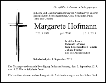 Anzeige von Margarete Hofmann von MGO
