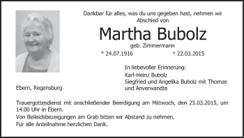 Anzeige von Martha Bubolz von MGO