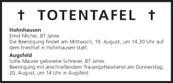 Anzeige von Totentafel vom 19.08.2015 von MGO
