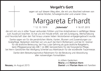 Anzeige von Margareta Erhardt von MGO