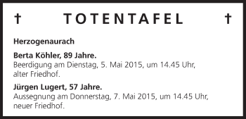 Anzeige von Totentafel vom 04.05.2015 von MGO