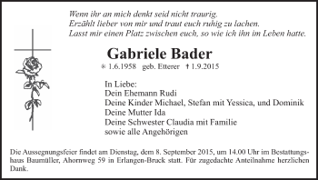 Anzeige von Gabriele Bader von MGO