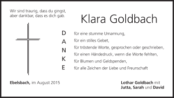 Anzeige von Klara Goldbach von MGO
