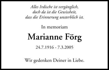 Anzeige von Marianne Förg von MGO