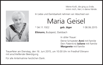 Anzeige von Maria Geisel von MGO