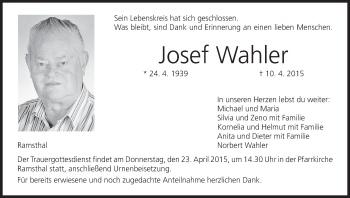 Anzeige von Josef Wahler von MGO