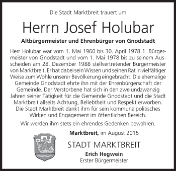 Anzeige von Josef Holubar von MGO