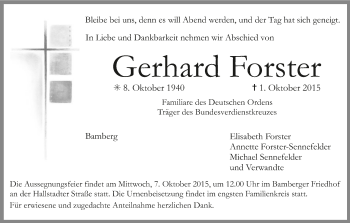 Anzeige von Gerhard Forster von MGO
