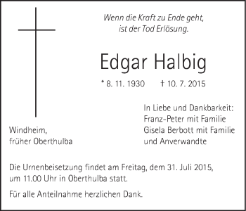 Anzeige von Edgar Halbig von MGO