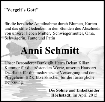 Anzeige von Anni Schmitt von MGO