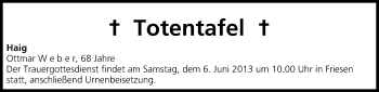 Anzeige von Totentafel vom 03.06.2015 von MGO