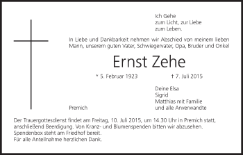 Anzeige von Ernst Zehe von MGO