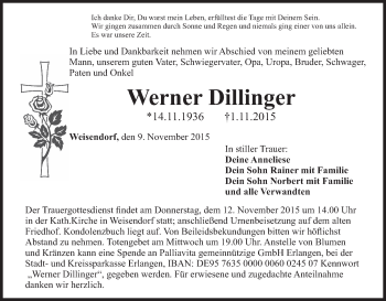 Anzeige von Werner Dillinger von MGO