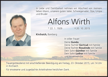 Anzeige von Alfons Wirth von MGO