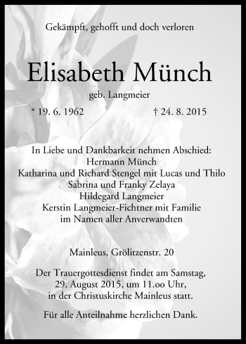 Anzeige von Elisabeth Münch von MGO