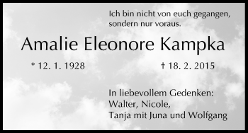 Anzeige von Amalie Eleonore Kampka von MGO