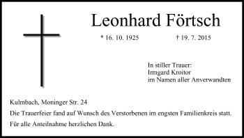 Anzeige von Leonhard Förtsch von MGO
