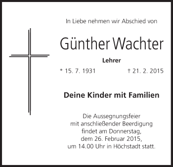 Anzeige von Günther Wachter von MGO