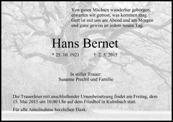 Anzeige von Hans Bernet von MGO