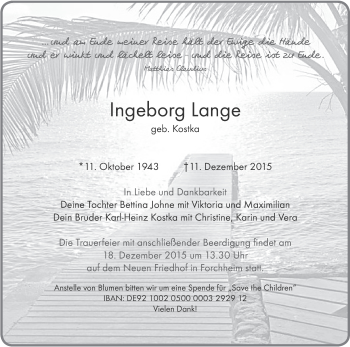 Anzeige von Ingeborg Lange von MGO