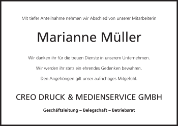 Anzeige von Marianne Müller von MGO
