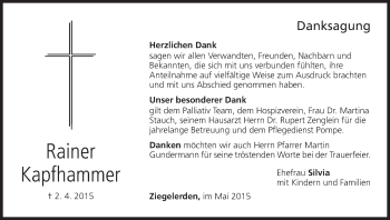 Anzeige von Rainer Kapfhammer von MGO