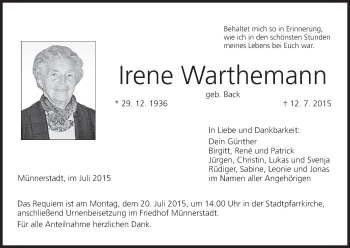 Anzeige von Irene Warthemann von MGO