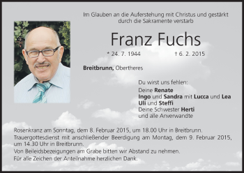 Anzeige von Franz Fuchs von MGO