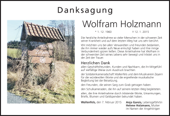 Anzeige von Wolfram Holzmann von MGO