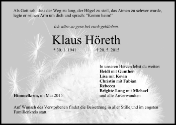 Anzeige von Klaus Höreth von MGO
