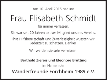 Anzeige von Elisabeth Schmidt von MGO