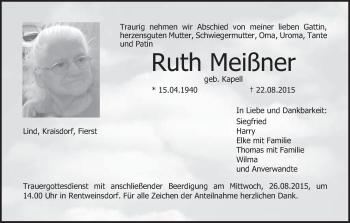 Anzeige von Ruth Meißner von MGO