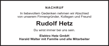 Anzeige von Rudolf Hetz von MGO