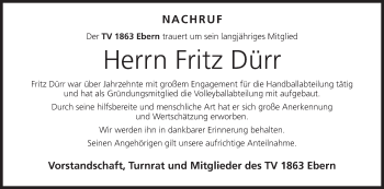 Anzeige von Fritz Dürr von MGO