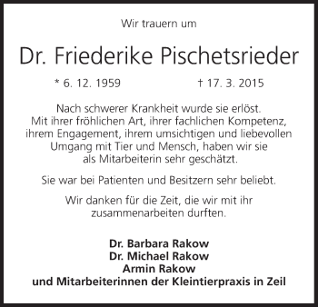 Anzeige von Friederike Pischetsrieder von MGO