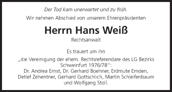 Anzeige von Hans Weiß von MGO