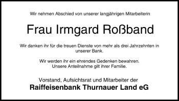 Anzeige von Irmgard Roßband von MGO