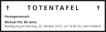Anzeige von Totentafel vom 19.10.2015 von MGO