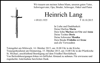Anzeige von Heinrich Lang von MGO