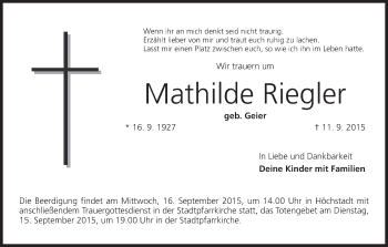 Anzeige von Mathilde Riegler von MGO
