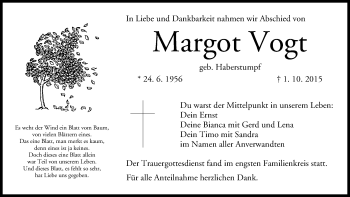 Anzeige von Margot Vogt von MGO