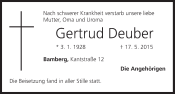 Anzeige von Gertrud Deuber von MGO