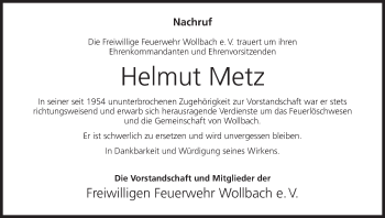 Anzeige von Helmut Metz von MGO