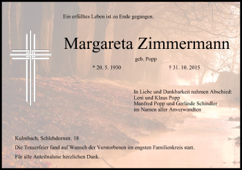 Anzeige von Margareta Zimmermann von MGO