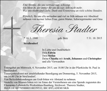 Anzeige von Theresia Stadter von MGO