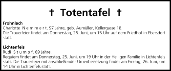 Anzeige von Totentafel vom 24.06.2015 von MGO