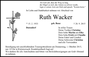 Anzeige von Ruth Wacker von MGO