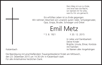 Anzeige von Emil Metz von MGO