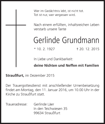 Anzeige von Gerlinde Grundmann von MGO