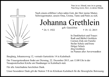 Anzeige von Johanna Grethlein von MGO